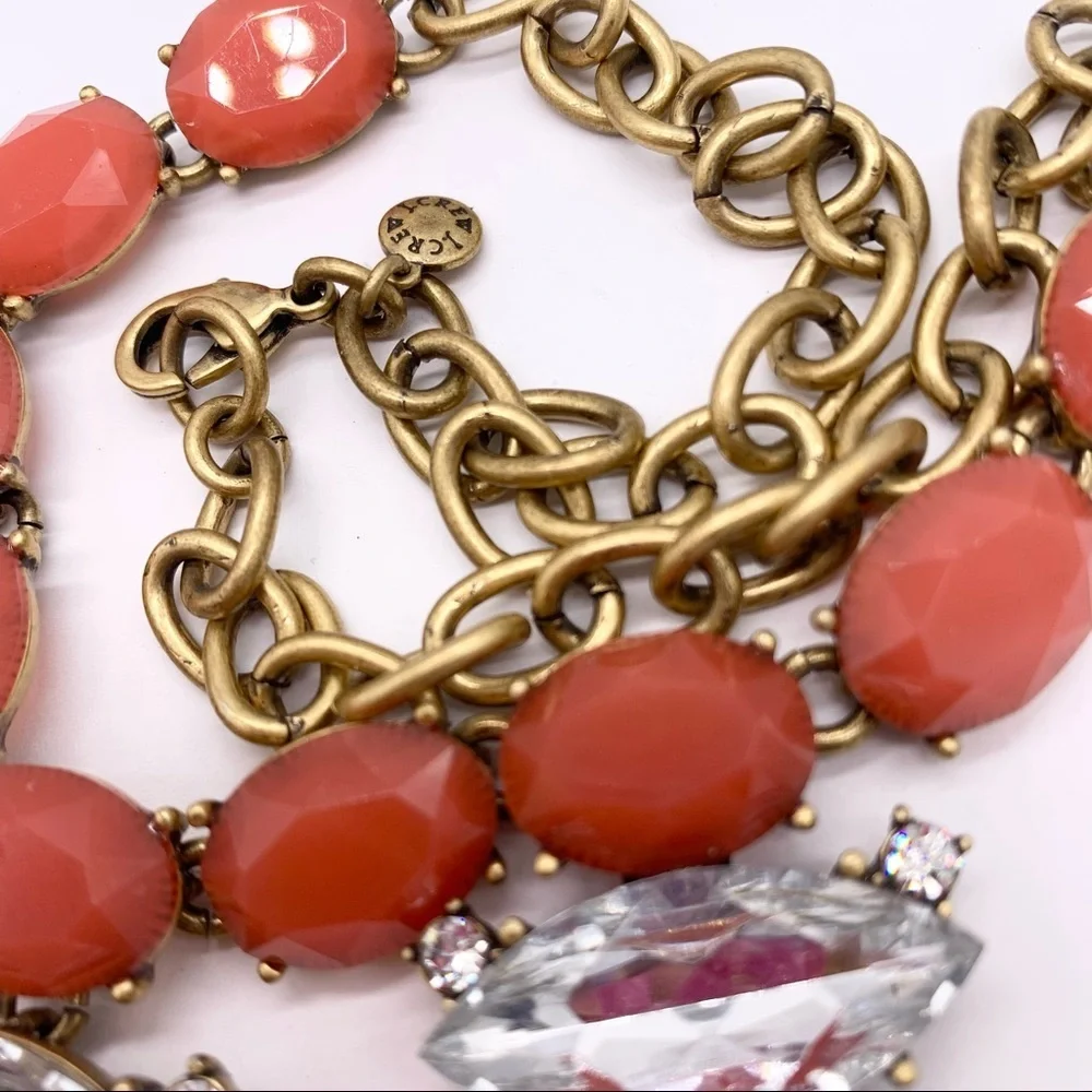 J. Crew Coral Red Peach Jeweled Necklace